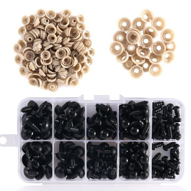150 Pcs 6-12mm Plastic Safety Eyes with Washers for Doll Making Black